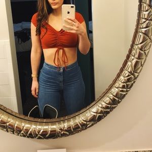 FOREVER 21 RUCHED BURNT ORANGE CROP TOP